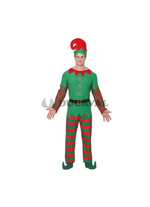 Disfraz de Elfo para adulto con botones de caramelo Navidad