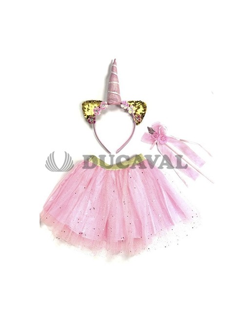 Set tutú, diadema y varita unicornio rosa | Ducaval |