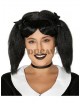 Peluca coletas negra con lazo ideal para disfraz gótico en Halloween