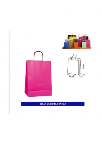 Bolsas papel c/ asa 24x34 magenta. Ducaval envios 24/48 horas