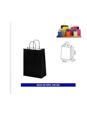 Bolsa papel c/ asa 24x34 negra. Ducaval envios 24/48 horas