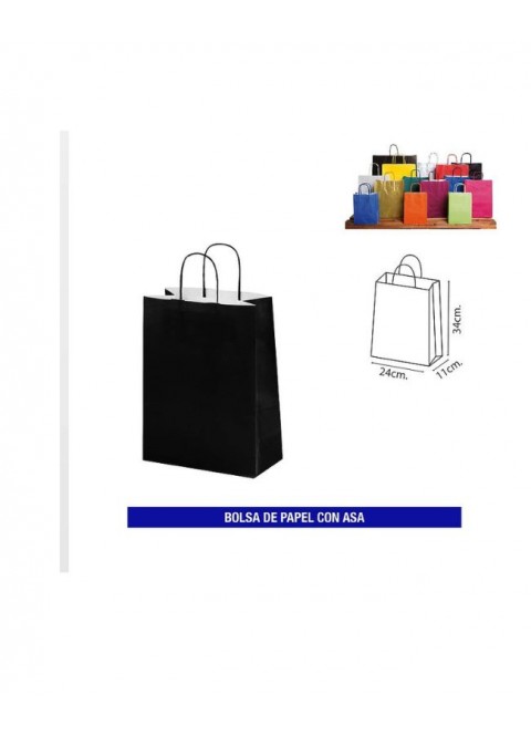 Bolsa papel c/ asa 24x34 negra. Ducaval envios 24/48 horas