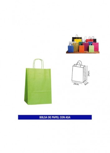 Bolsa papel c/asa 20+8x24 verde| Ducaval | Envías 24/48 horas 