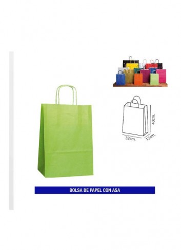 Bolsa papel con asa 24+11x34 verde | Ducaval | Envías 24/48 horas 