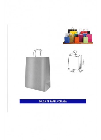 Bolsa papel c/ asa 20x24 plata Ducaval envios 24/48 hora