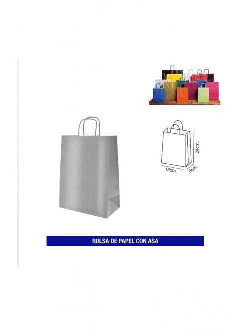 Bolsa papel c/ asa 20x24 plata Ducaval envios 24/48 hora