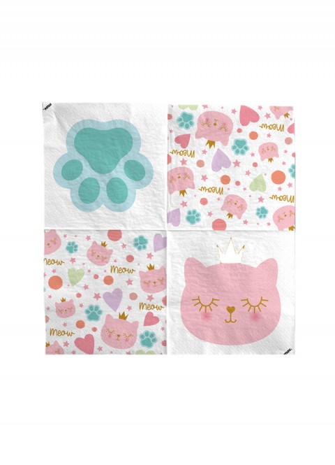 Servilletas de papel de gato de princesa para cumpleaños infantiles 33x33cm
