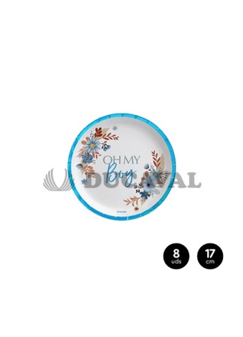 Plato llano cartón OH MY BOY azul 17cm 8 unidades.Ducaval envios 24/48 horas