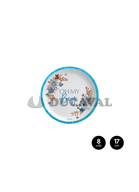 Plato llano cartón OH MY BOY azul 17cm 8 unidades.Ducaval envios 24/48 horas