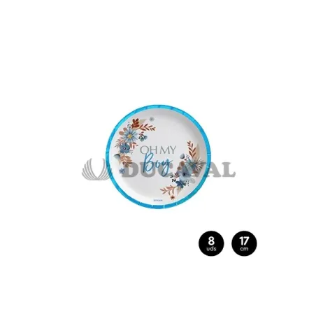 Plato llano cartón OH MY BOY azul 17cm 8 unidades.Ducaval envios 24/48 horas