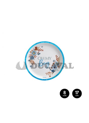 Plato llano cartón OH MY BOY azul 17cm 8 unidades.Ducaval envios 24/48 horas