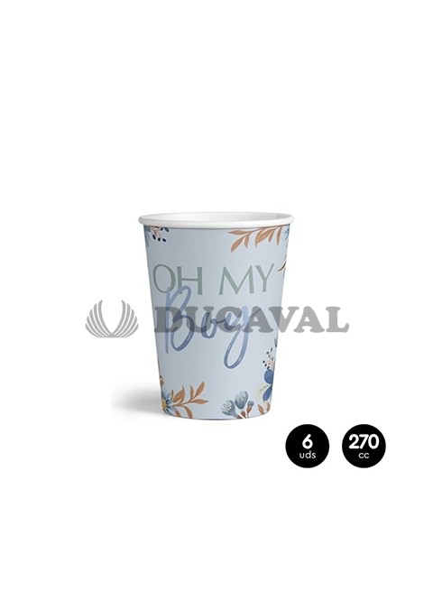 Vasos cartón OH MY BABY azul 270cc 6 unidades. Ducaval envios 24/48 horas
