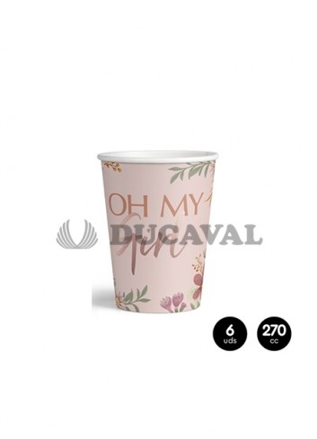 Vasos cartón OH MY BABY rosa 270cc 6 unidades. Ducaval envios 24/48 horas