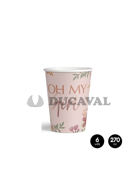 Vasos cartón OH MY BABY rosa 270cc 6 unidades. Ducaval envios 24/48 horas