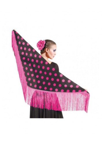 Mantón negro lunares fucsia | Ducaval | Envíos 24/48 horas