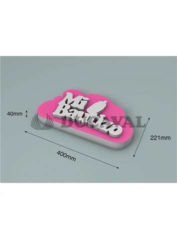 Corcho nube rosa bautizo 40X22cm