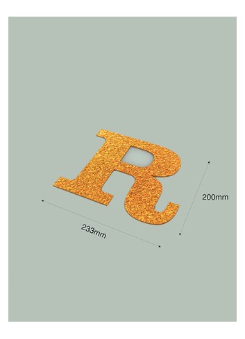 Letra R con purpurina oro 233 x 200 mm