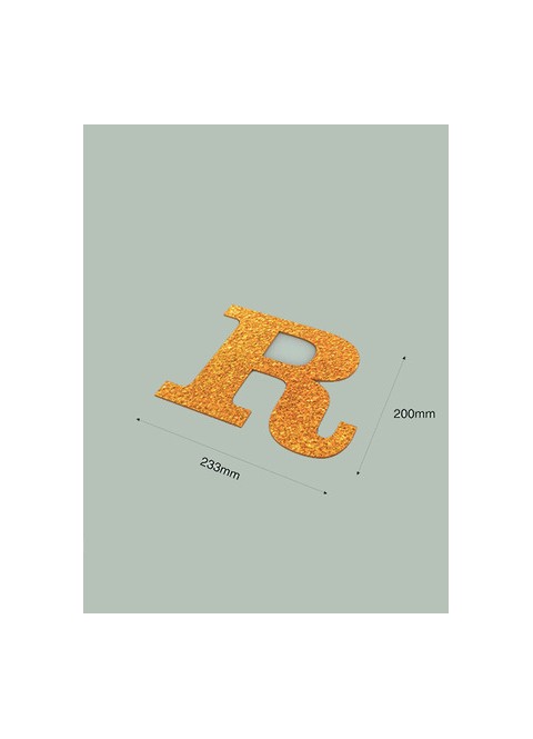 Letra R con purpurina oro 233 x 200 mm