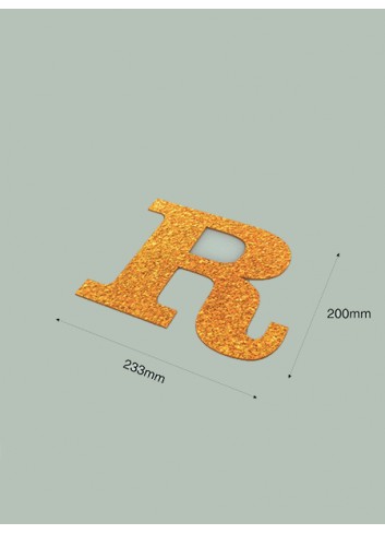 Letra R con purpurina oro 233 x 200 mm