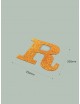 Letra R con purpurina oro 233 x 200 mm