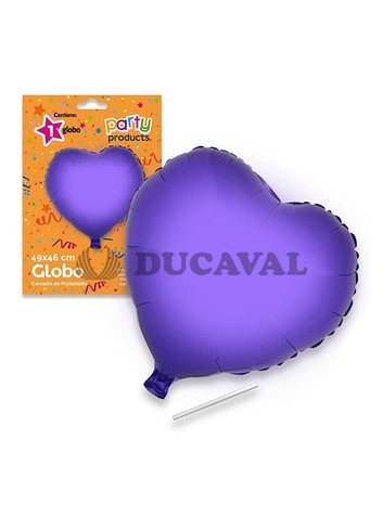 Globo corazón lila poliamida tubito 49x46cm