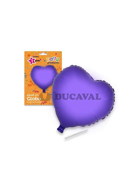 Globo corazón lila poliamida tubito 49x46cm