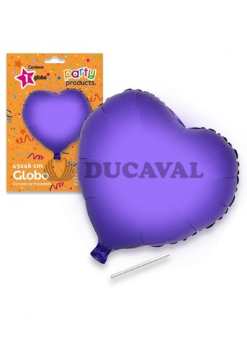 Globo corazón lila poliamida tubito 49x46cm