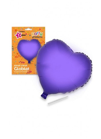 Globo corazón lila poliamida tubito 49x46cm