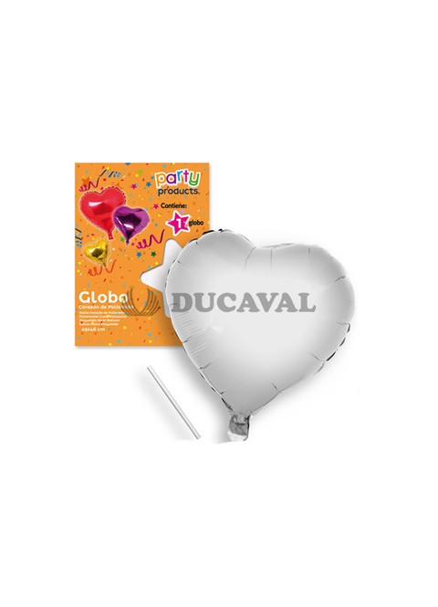 Globo corazón plata poliamida tubito 49x46cm