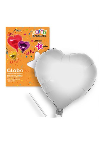 Globo corazón plata poliamida tubito 49x46cm