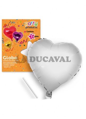 Globo corazón plata poliamida tubito 49x46cm