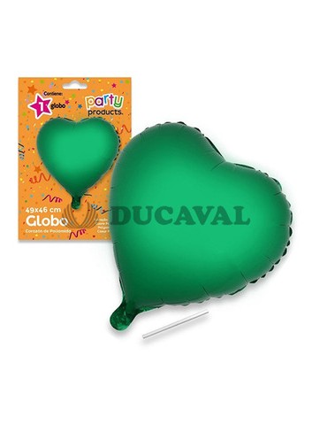 Globo corazón verde poliamida tubito 49x46cm