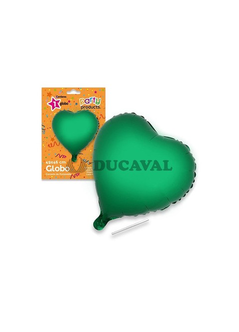Globo corazón verde poliamida tubito 49x46cm