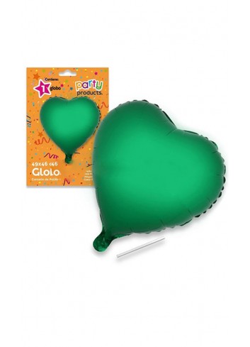 Globo corazón verde poliamida tubito 49x46cm