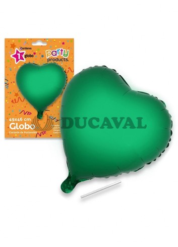 Globo corazón verde poliamida tubito 49x46cm