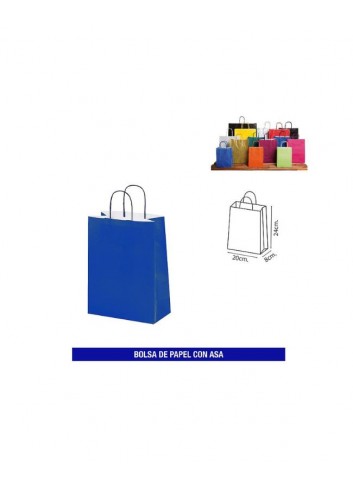 Bolsa papel c/ asa 20x24 azul. Ducaval envios 24/48 horas