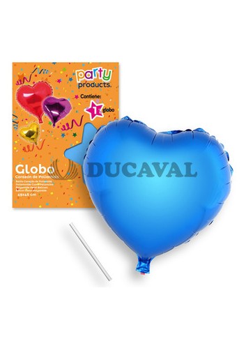 Globo corazón azul poliamida tubito 49x46cm