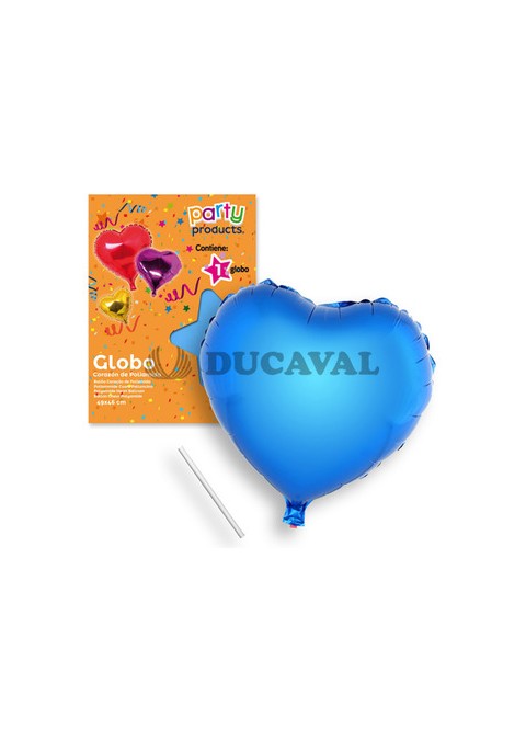 Globo corazón azul poliamida tubito 49x46cm