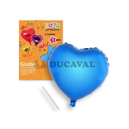 Globo corazón azul poliamida tubito 49x46cm