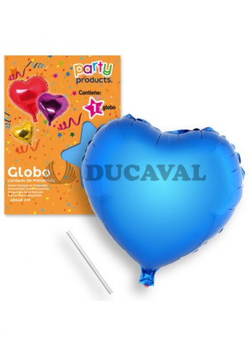 Globo corazón azul poliamida tubito 49x46cm