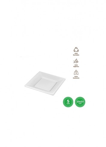 Plato llano cuadrado blanco 23x23cm 5und reut | Ducaval | 24/48 horas