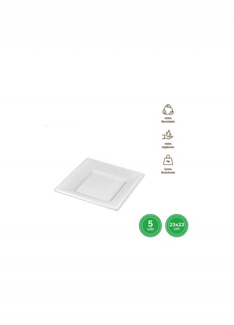 Plato llano cuadrado blanco 23x23cm 5und reut | Ducaval | 24/48 horas