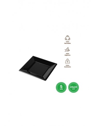 Plato llano cuadrado negro 23x23cm 5und reut | Ducaval | envíos 24/48h