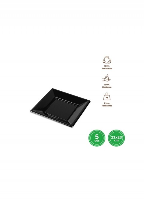 Plato llano cuadrado negro 23x23cm 5und reut | Ducaval | envíos 24/48h