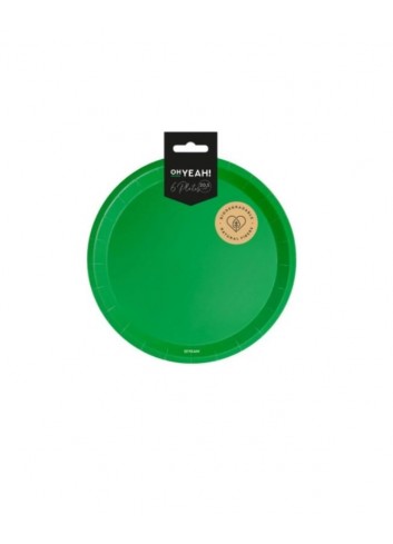 Platos cartón verde flúor 20.5cm 8 unidades