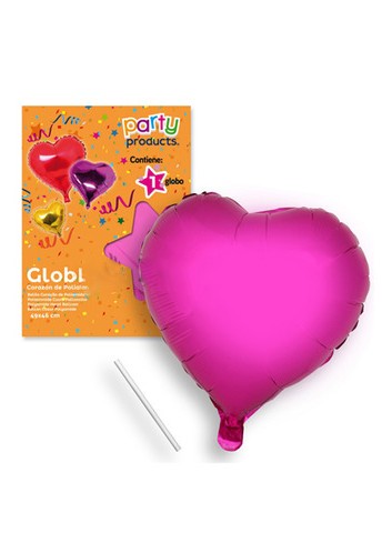 Globo corazón fucsia poliamida tubito 49x46cm