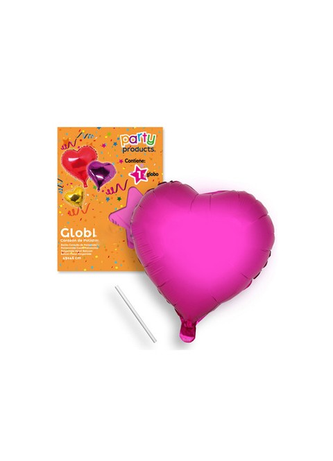 Globo corazón fucsia poliamida tubito 49x46cm