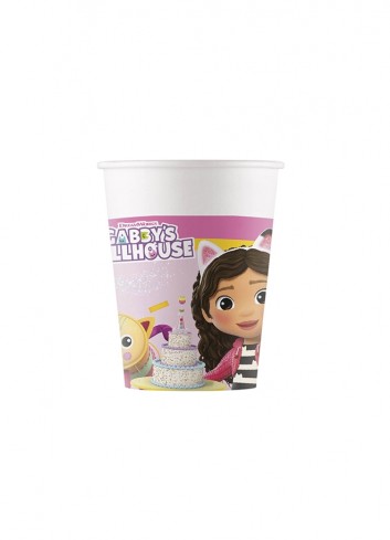 Vasos cartón casa muñecas Gabby 20cl 8ud | Ducaval | Envíos 24/48 horas