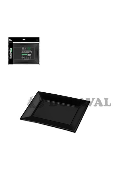 Bandeja rectangular negra 33x22.5cm 3und reutilizable