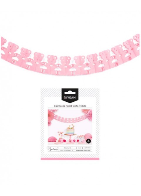 Guirnalda papel osito Teddy rosa pastel